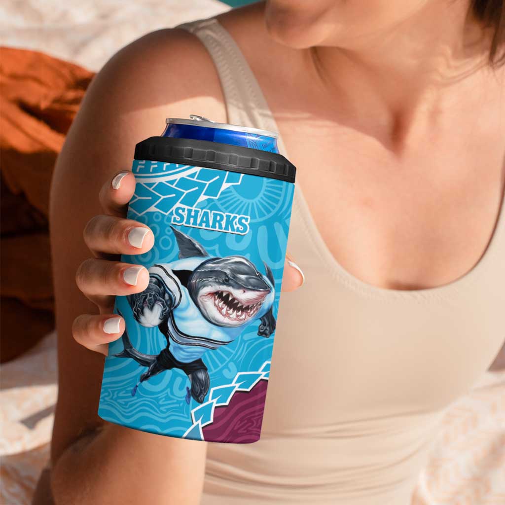 Eagles And Sharks Rugby 4 in 1 Can Cooler Tumbler Aboriginal Mix Polynesian Pattern