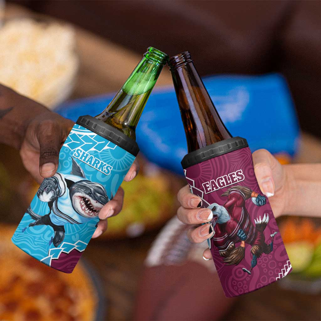 Eagles And Sharks Rugby 4 in 1 Can Cooler Tumbler Aboriginal Mix Polynesian Pattern