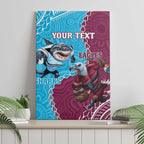Personalised Eagles And Sharks Rugby Canvas Wall Art Aboriginal Mix Polynesian Pattern