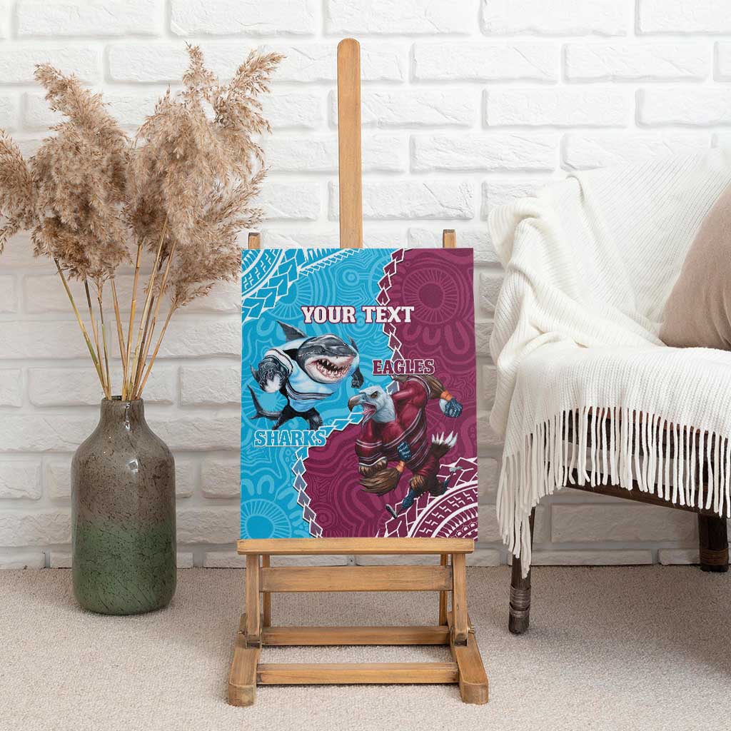 Personalised Eagles And Sharks Rugby Canvas Wall Art Aboriginal Mix Polynesian Pattern