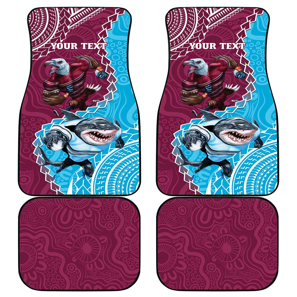 Personalised Eagles And Sharks Rugby Car Mats Aboriginal Mix Polynesian Pattern