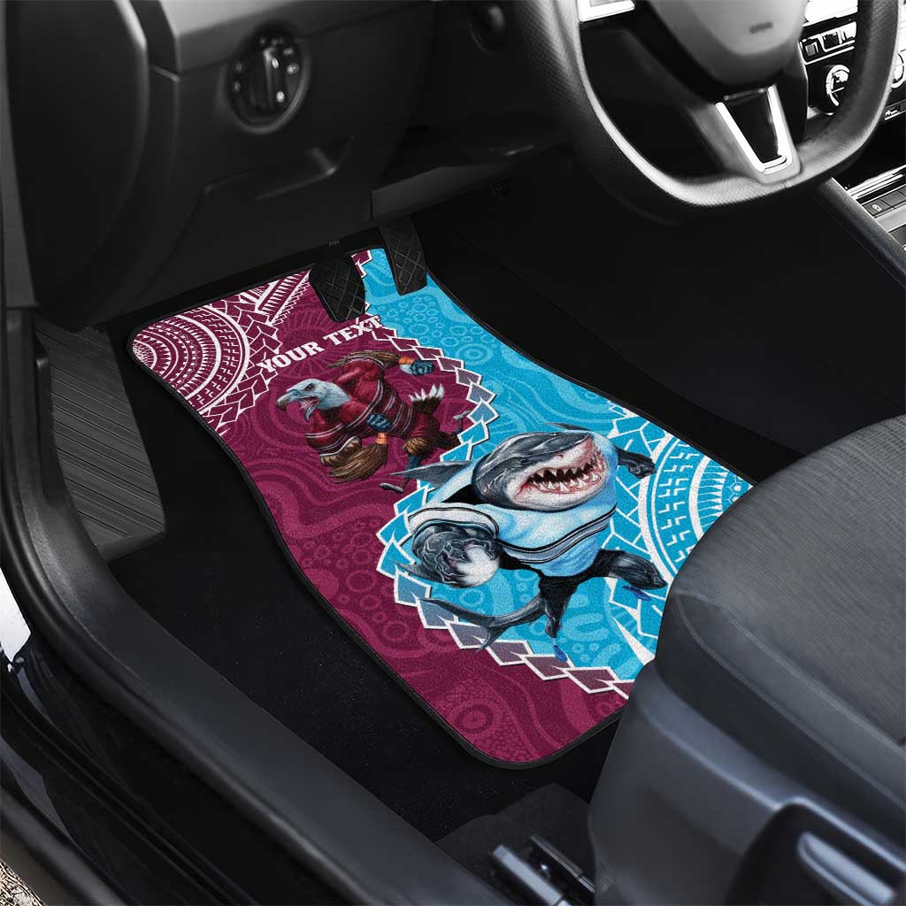 Personalised Eagles And Sharks Rugby Car Mats Aboriginal Mix Polynesian Pattern