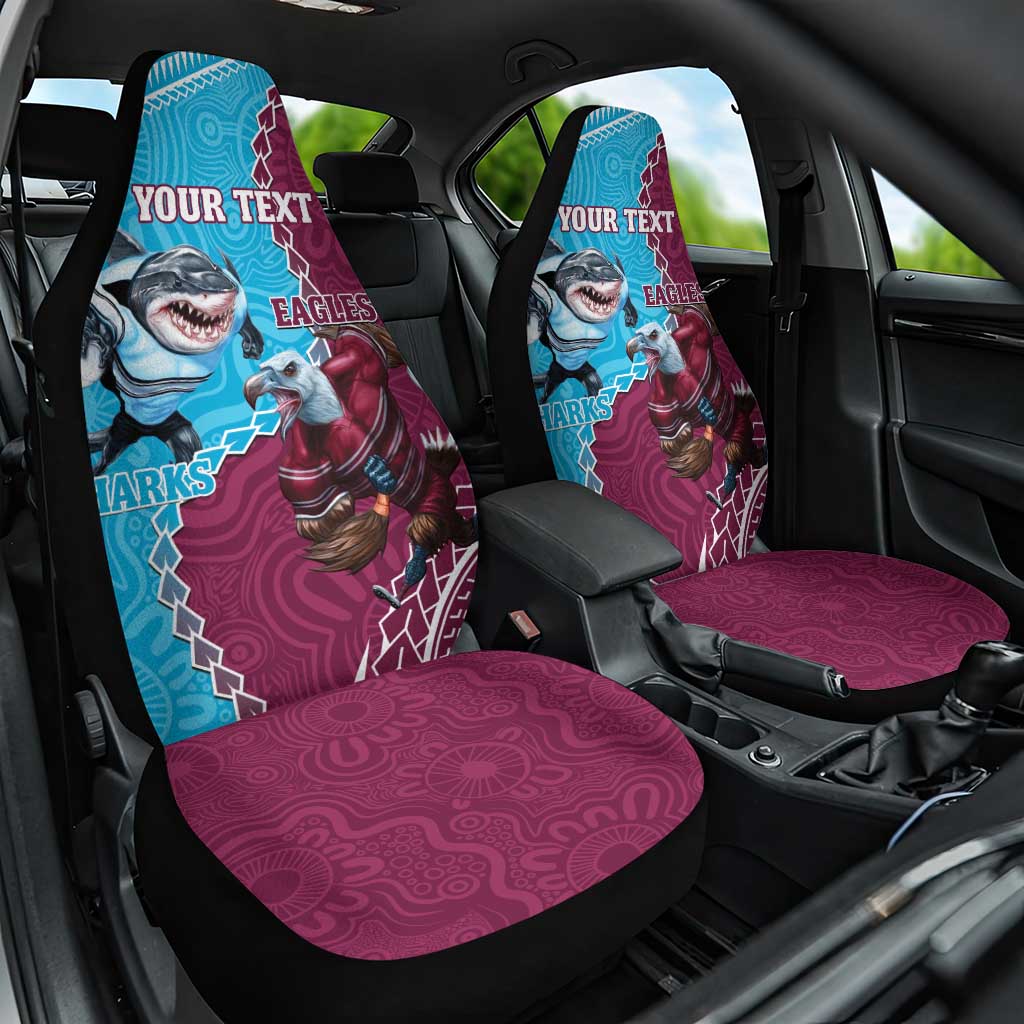 Personalised Eagles And Sharks Rugby Car Seat Cover Aboriginal Mix Polynesian Pattern