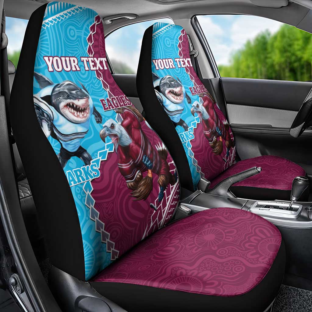 Personalised Eagles And Sharks Rugby Car Seat Cover Aboriginal Mix Polynesian Pattern