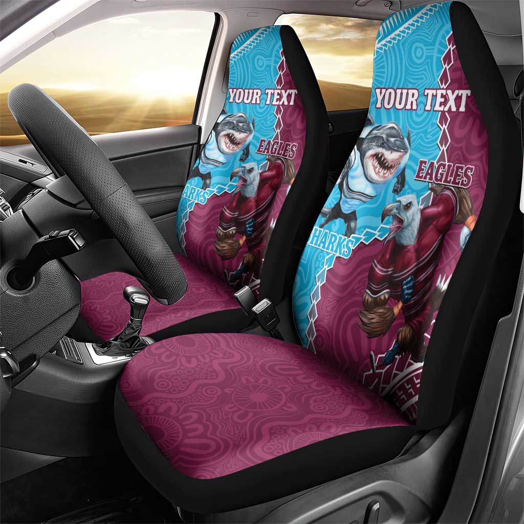 Personalised Eagles And Sharks Rugby Car Seat Cover Aboriginal Mix Polynesian Pattern