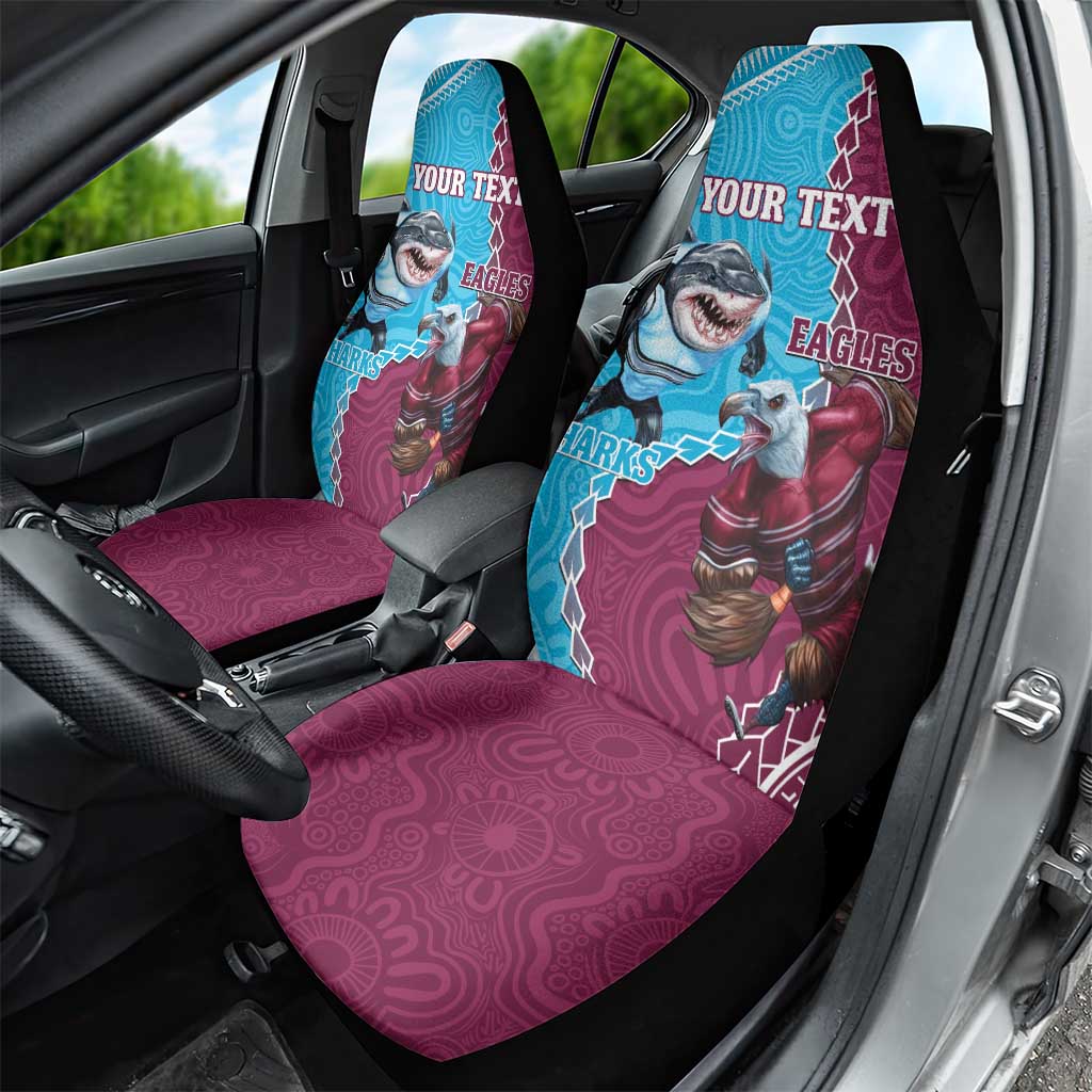 Personalised Eagles And Sharks Rugby Car Seat Cover Aboriginal Mix Polynesian Pattern