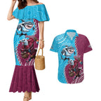 Personalised Eagles And Sharks Rugby Couples Matching Mermaid Dress and Hawaiian Shirt Aboriginal Mix Polynesian Pattern