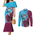 Personalised Eagles And Sharks Rugby Couples Matching Mermaid Dress and Long Sleeve Button Shirt Aboriginal Mix Polynesian Pattern