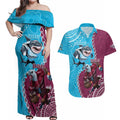 Personalised Eagles And Sharks Rugby Couples Matching Off Shoulder Maxi Dress and Hawaiian Shirt Aboriginal Mix Polynesian Pattern