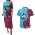 Personalised Eagles And Sharks Rugby Couples Matching Puletasi and Hawaiian Shirt Aboriginal Mix Polynesian Pattern