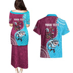 Personalised Eagles And Sharks Rugby Couples Matching Puletasi and Hawaiian Shirt Aboriginal Mix Polynesian Pattern