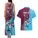 Personalised Eagles And Sharks Rugby Couples Matching Tank Maxi Dress and Hawaiian Shirt Aboriginal Mix Polynesian Pattern