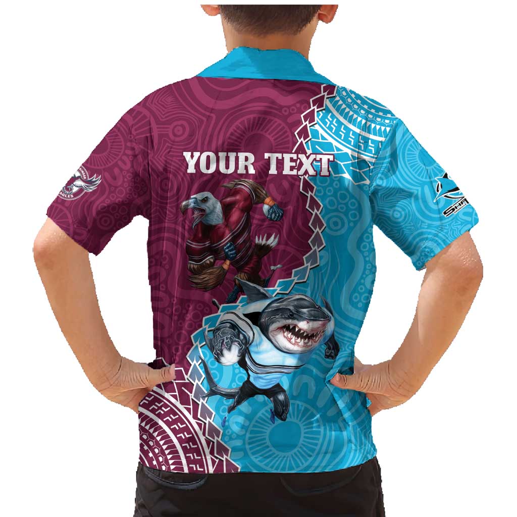 Personalised Eagles And Sharks Rugby Family Matching Mermaid Dress and Hawaiian Shirt Aboriginal Mix Polynesian Pattern