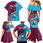 Personalised Eagles And Sharks Rugby Family Matching Mermaid Dress and Hawaiian Shirt Aboriginal Mix Polynesian Pattern