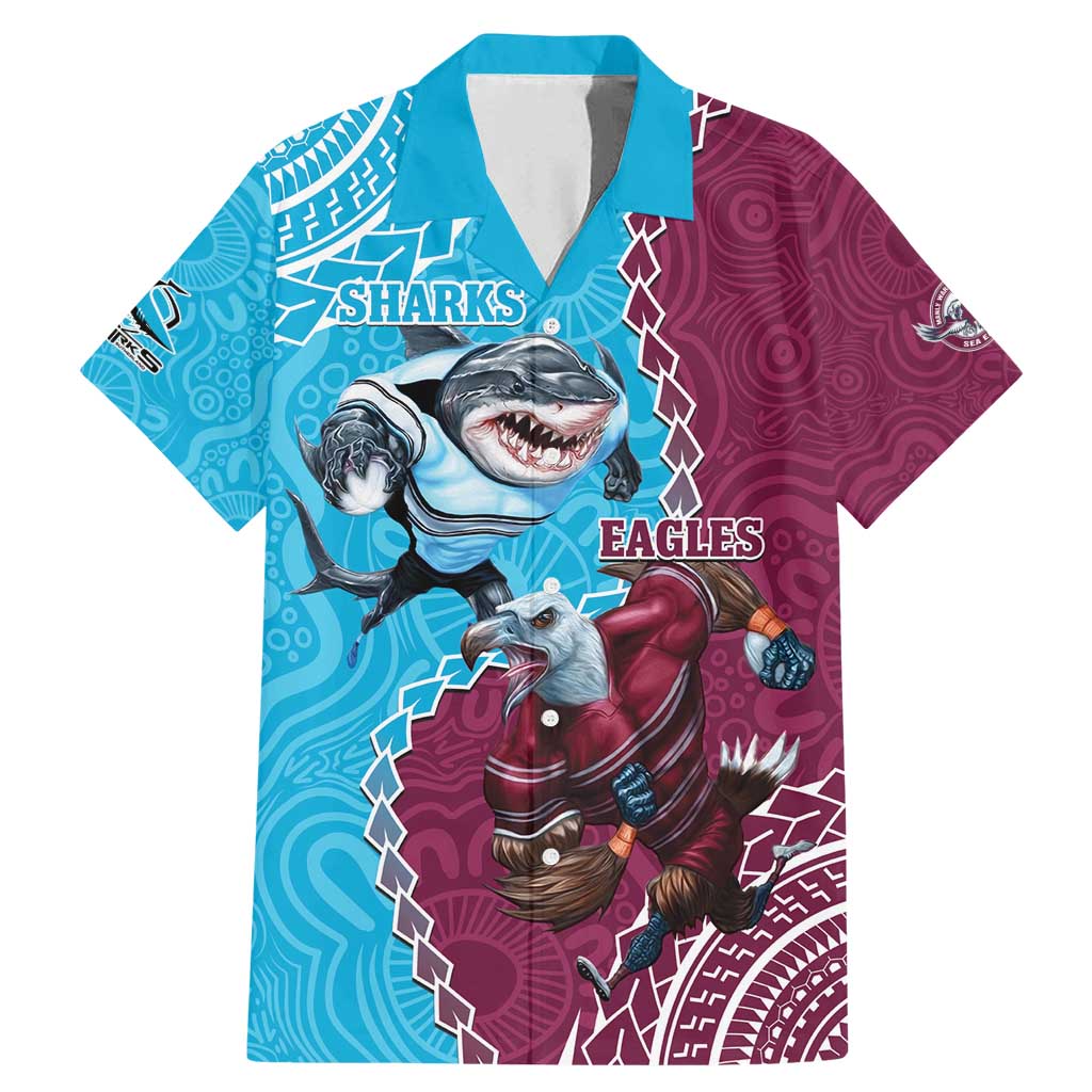 Personalised Eagles And Sharks Rugby Family Matching Mermaid Dress and Hawaiian Shirt Aboriginal Mix Polynesian Pattern