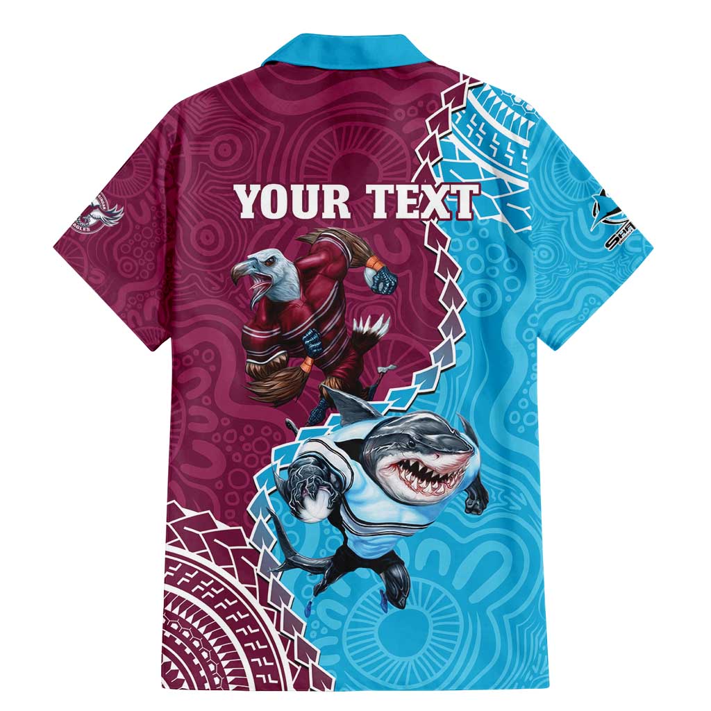 Personalised Eagles And Sharks Rugby Family Matching Mermaid Dress and Hawaiian Shirt Aboriginal Mix Polynesian Pattern