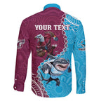 Personalised Eagles And Sharks Rugby Family Matching Mermaid Dress and Hawaiian Shirt Aboriginal Mix Polynesian Pattern