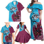 Personalised Eagles And Sharks Rugby Family Matching Off Shoulder Maxi Dress and Hawaiian Shirt Aboriginal Mix Polynesian Pattern