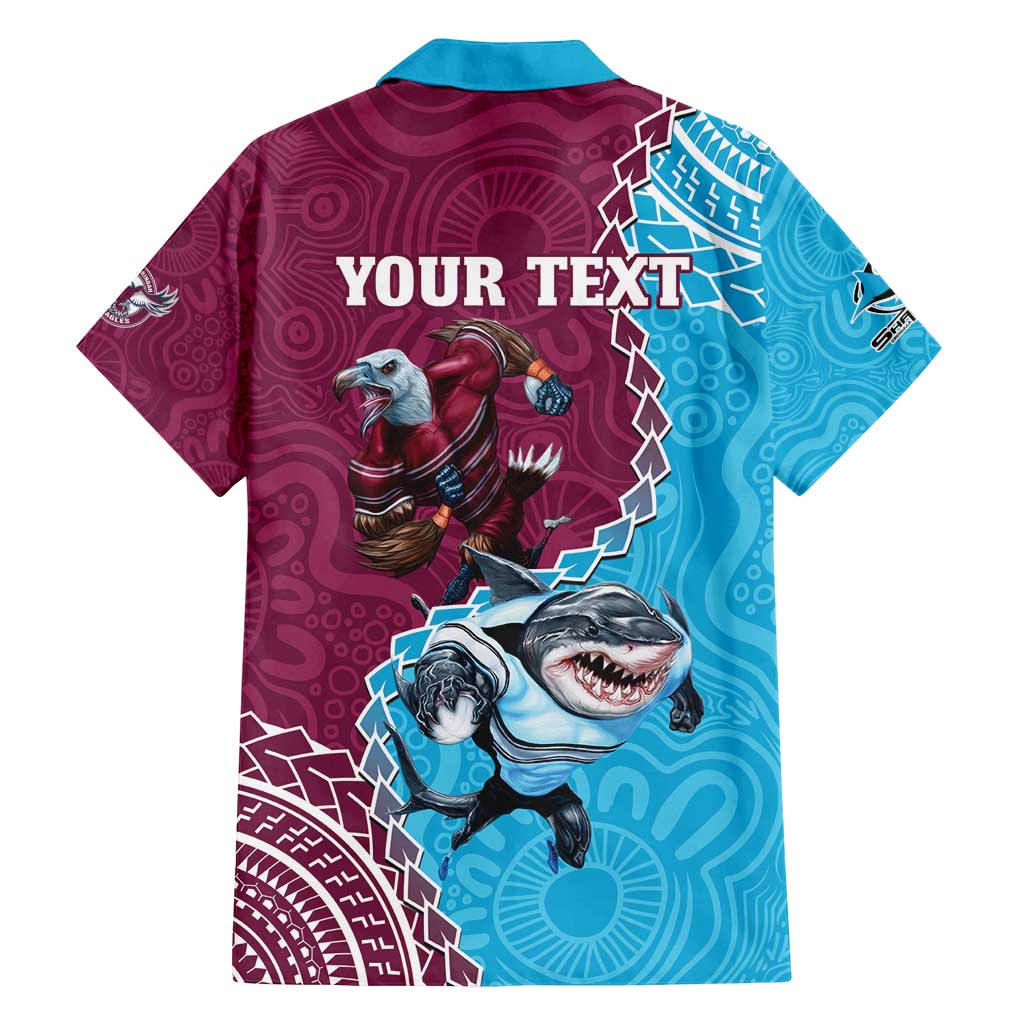 Personalised Eagles And Sharks Rugby Family Matching Off Shoulder Maxi Dress and Hawaiian Shirt Aboriginal Mix Polynesian Pattern