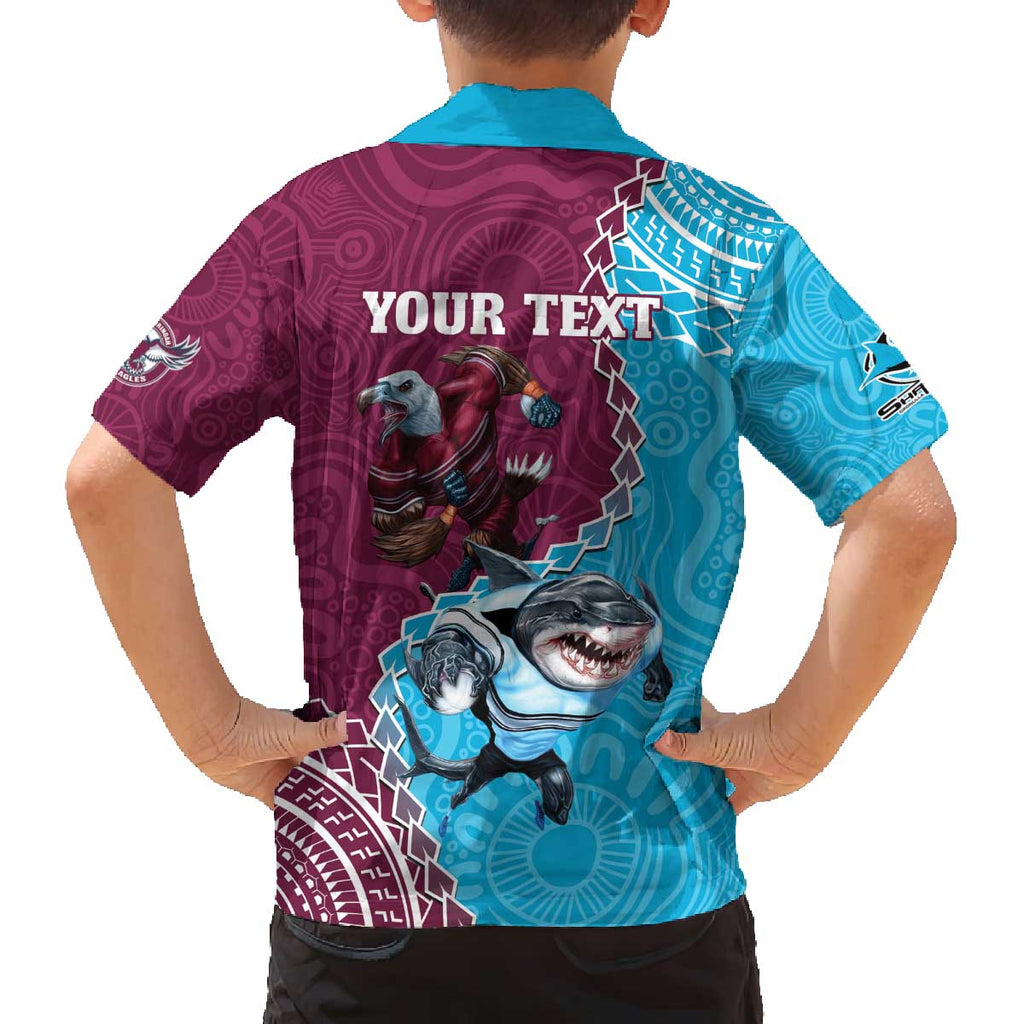 Personalised Eagles And Sharks Rugby Family Matching Off Shoulder Short Dress and Hawaiian Shirt Aboriginal Mix Polynesian Pattern
