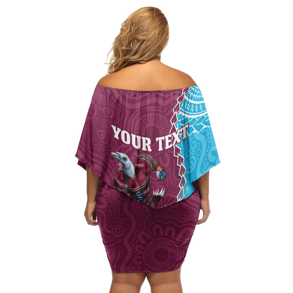 Personalised Eagles And Sharks Rugby Family Matching Off Shoulder Short Dress and Hawaiian Shirt Aboriginal Mix Polynesian Pattern