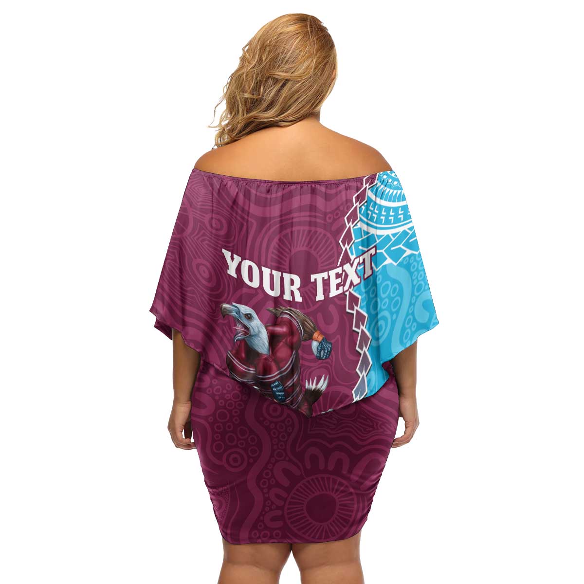 Personalised Eagles And Sharks Rugby Family Matching Off Shoulder Short Dress and Hawaiian Shirt Aboriginal Mix Polynesian Pattern