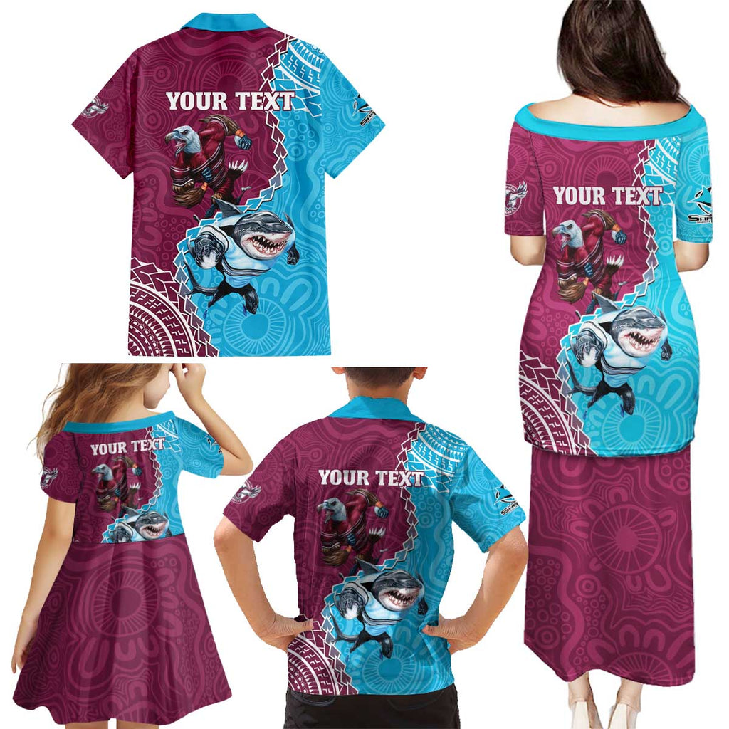 Personalised Eagles And Sharks Rugby Family Matching Puletasi and Hawaiian Shirt Aboriginal Mix Polynesian Pattern