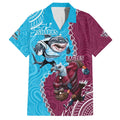 Personalised Eagles And Sharks Rugby Family Matching Summer Maxi Dress and Hawaiian Shirt Aboriginal Mix Polynesian Pattern