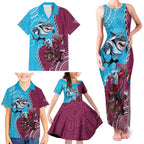 Personalised Eagles And Sharks Rugby Family Matching Tank Maxi Dress and Hawaiian Shirt Aboriginal Mix Polynesian Pattern
