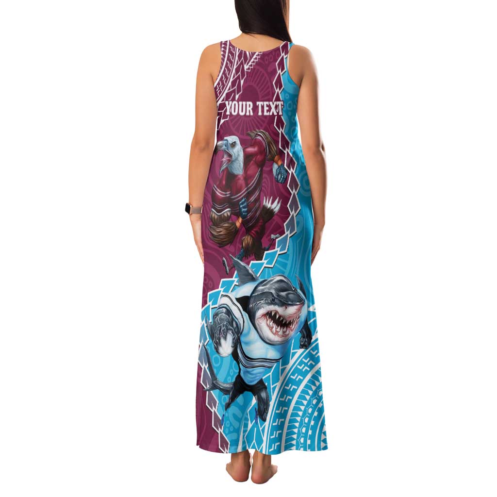 Personalised Eagles And Sharks Rugby Family Matching Tank Maxi Dress and Hawaiian Shirt Aboriginal Mix Polynesian Pattern