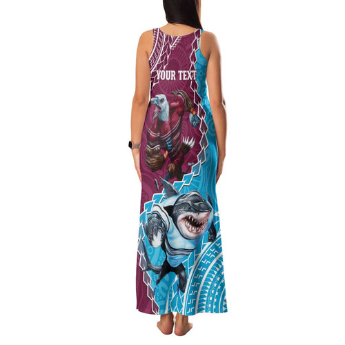 Personalised Eagles And Sharks Rugby Family Matching Tank Maxi Dress and Hawaiian Shirt Aboriginal Mix Polynesian Pattern