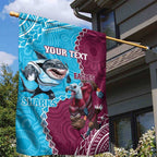 Personalised Eagles And Sharks Rugby Garden Flag Aboriginal Mix Polynesian Pattern