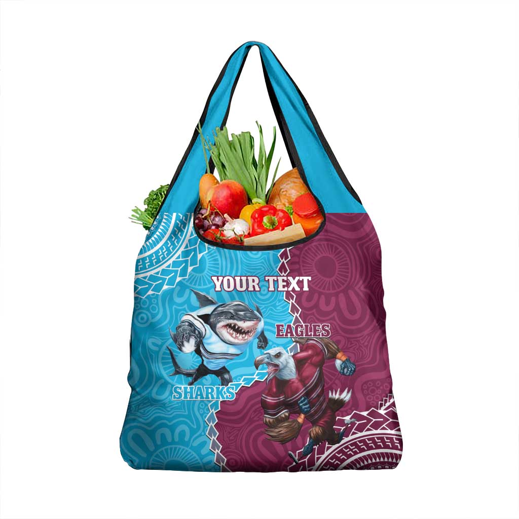 Personalised Eagles And Sharks Rugby Grocery Bag Aboriginal Mix Polynesian Pattern