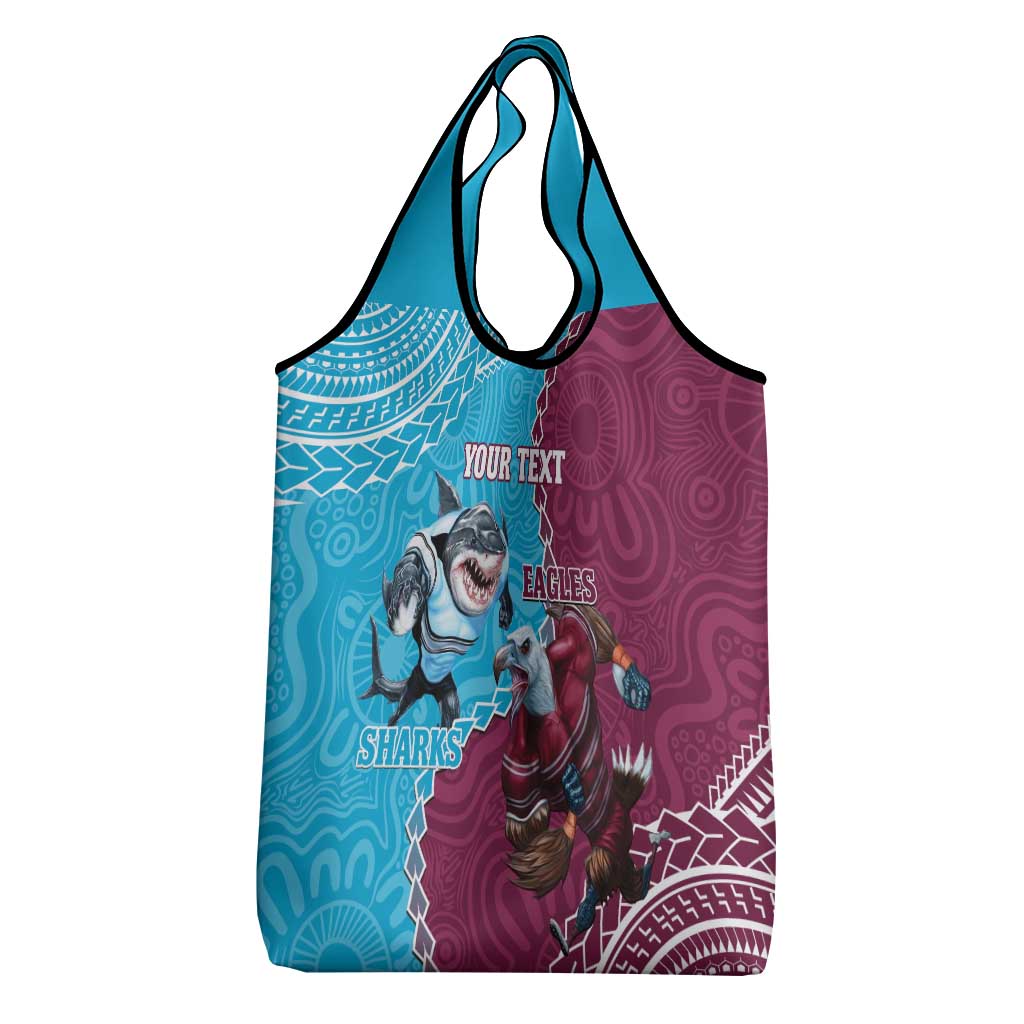 Personalised Eagles And Sharks Rugby Grocery Bag Aboriginal Mix Polynesian Pattern