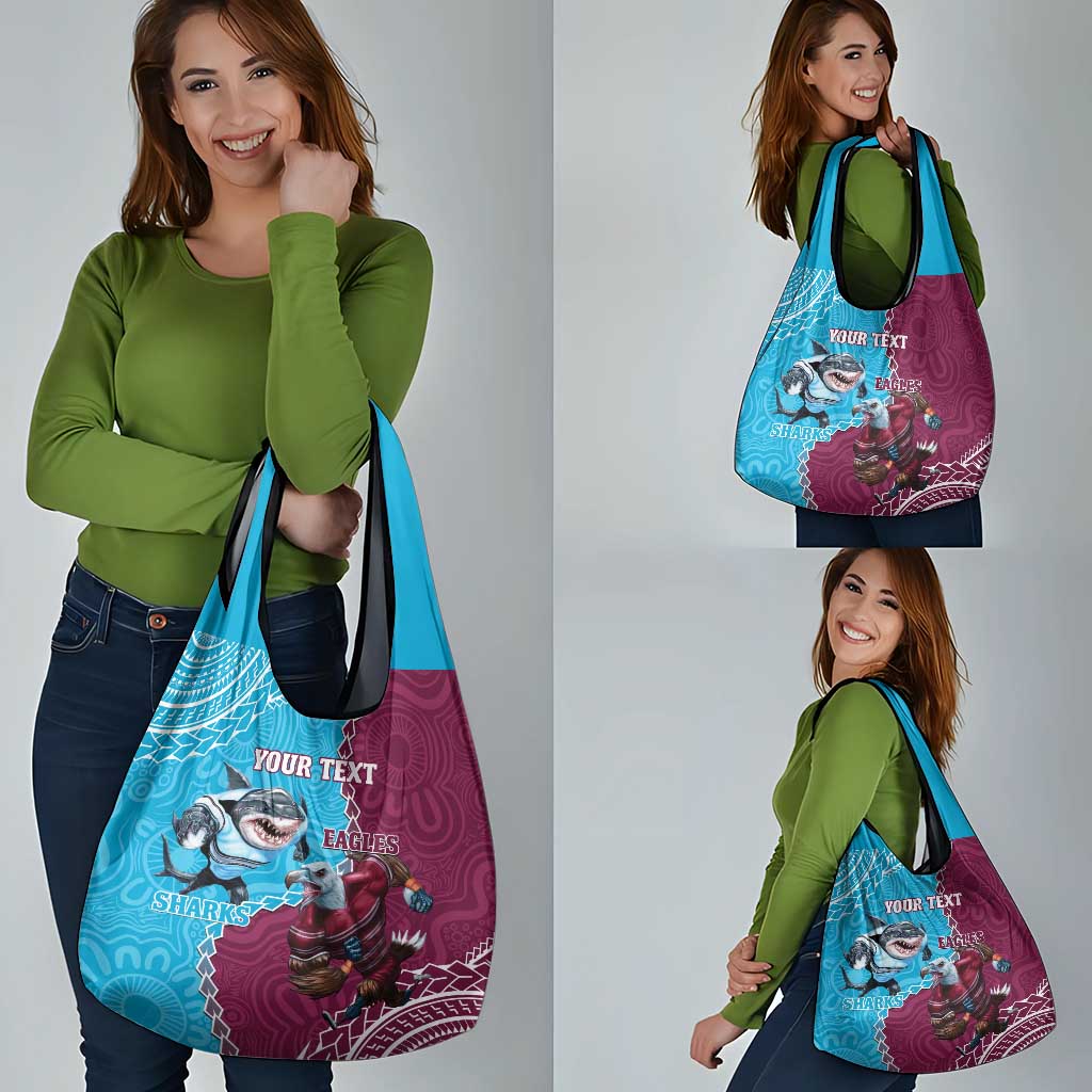 Personalised Eagles And Sharks Rugby Grocery Bag Aboriginal Mix Polynesian Pattern