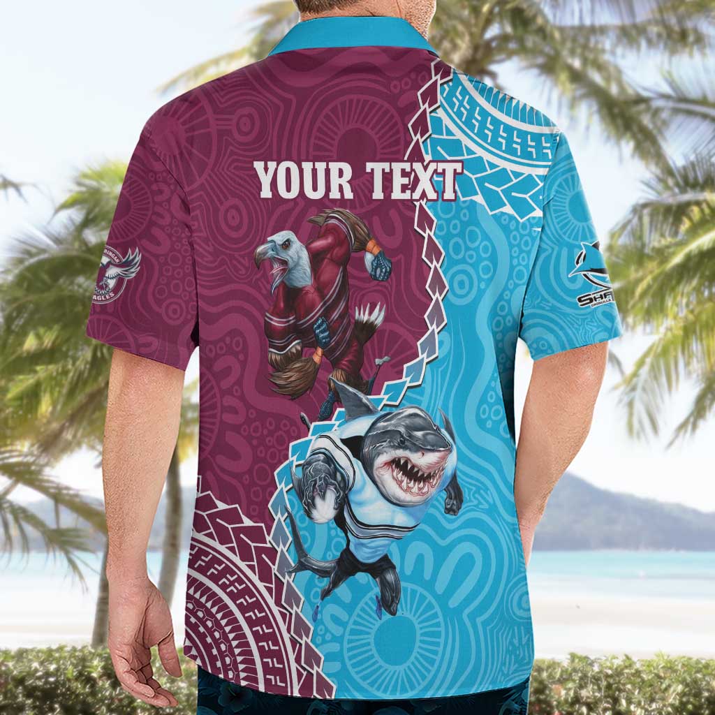 Personalised Eagles And Sharks Rugby Hawaiian Shirt Aboriginal Mix Polynesian Pattern
