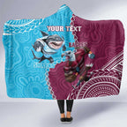 Personalised Eagles And Sharks Rugby Hooded Blanket Aboriginal Mix Polynesian Pattern