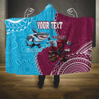 Personalised Eagles And Sharks Rugby Hooded Blanket Aboriginal Mix Polynesian Pattern