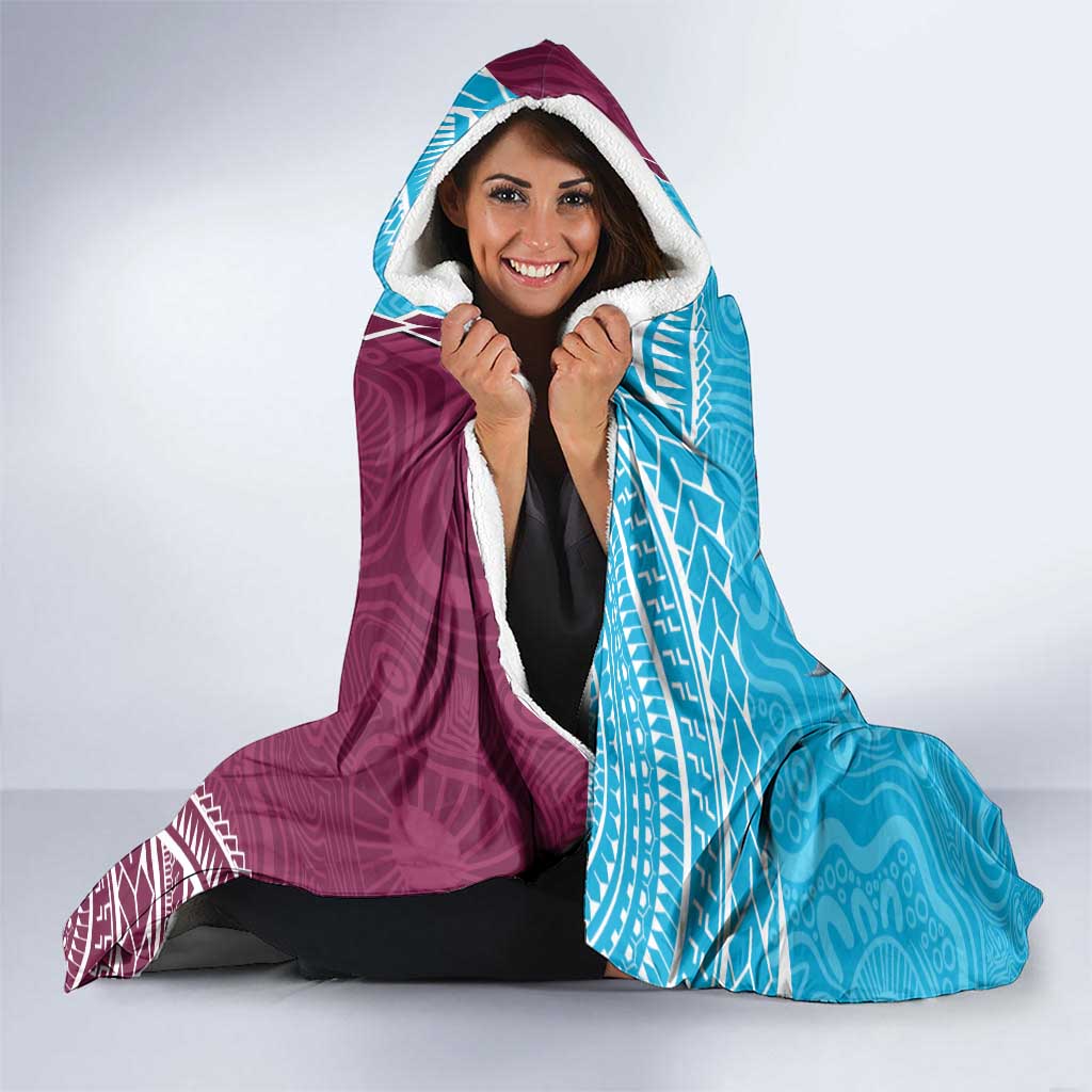 Personalised Eagles And Sharks Rugby Hooded Blanket Aboriginal Mix Polynesian Pattern