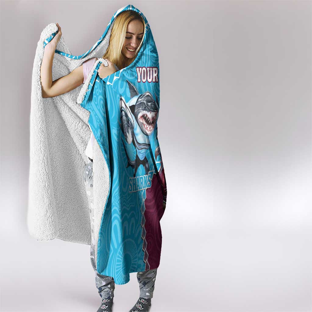Personalised Eagles And Sharks Rugby Hooded Blanket Aboriginal Mix Polynesian Pattern