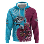 Personalised Eagles And Sharks Rugby Hoodie Aboriginal Mix Polynesian Pattern
