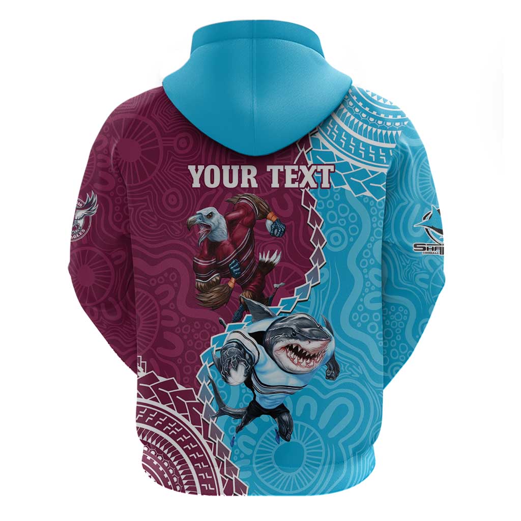 Personalised Eagles And Sharks Rugby Hoodie Aboriginal Mix Polynesian Pattern