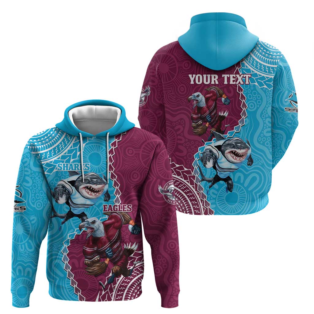 Personalised Eagles And Sharks Rugby Hoodie Aboriginal Mix Polynesian Pattern