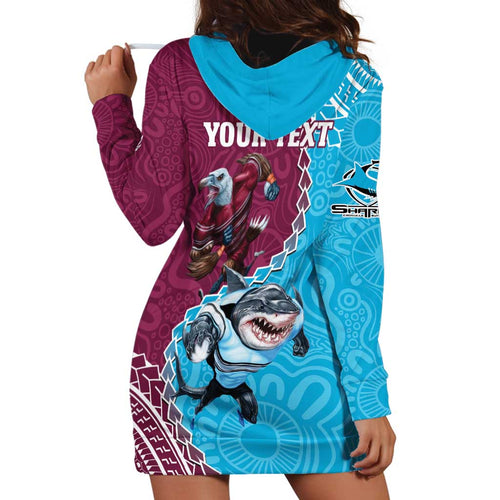 Personalised Eagles And Sharks Rugby Hoodie Dress Aboriginal Mix Polynesian Pattern