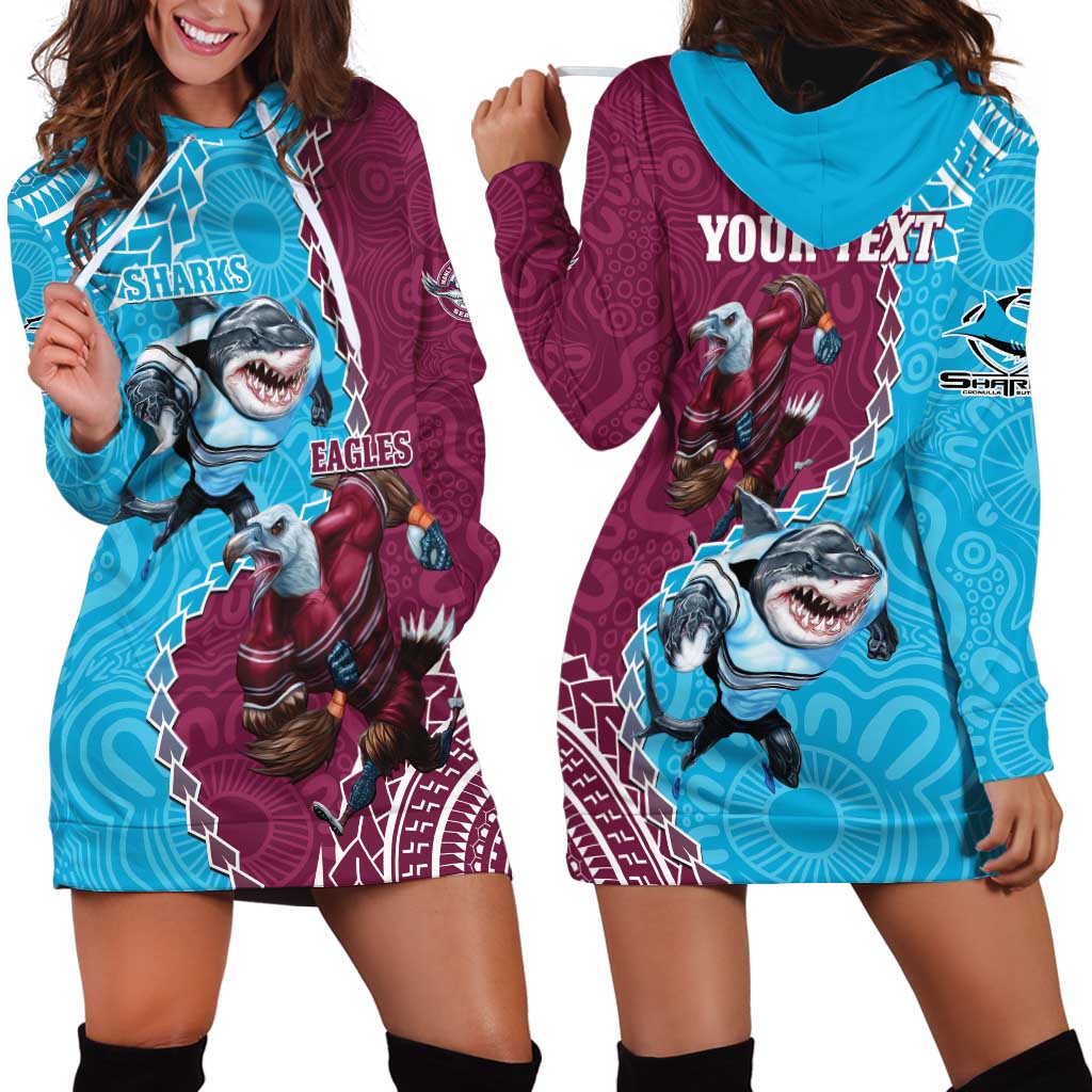 Personalised Eagles And Sharks Rugby Hoodie Dress Aboriginal Mix Polynesian Pattern