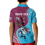 Personalised Eagles And Sharks Rugby Kid Polo Shirt Aboriginal Mix Polynesian Pattern