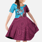 Personalised Eagles And Sharks Rugby Kid Short Sleeve Dress Aboriginal Mix Polynesian Pattern
