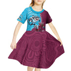 Personalised Eagles And Sharks Rugby Kid Short Sleeve Dress Aboriginal Mix Polynesian Pattern