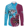 Personalised Eagles And Sharks Rugby Long Sleeve Button Shirt Aboriginal Mix Polynesian Pattern