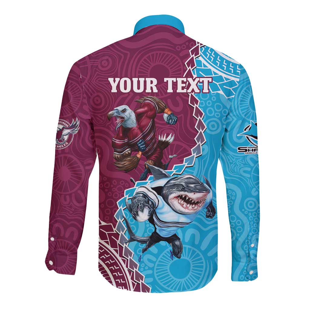 Personalised Eagles And Sharks Rugby Long Sleeve Button Shirt Aboriginal Mix Polynesian Pattern
